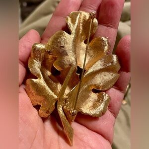 Gold Leaf Brooch Pin - Textured Botanical Design